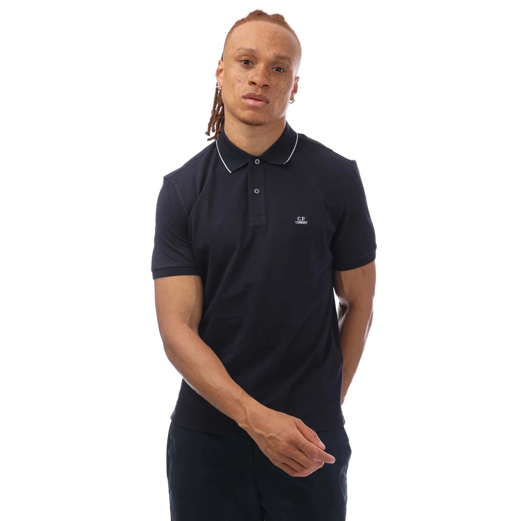 CP Company Mens Stretch Piquet Polo Shirt in Navy Cotton - Size Large